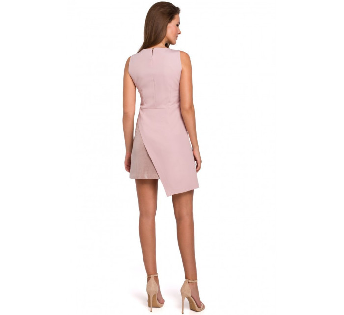 K014 Mini šaty s asymetrickým lemem - krepové růžové
