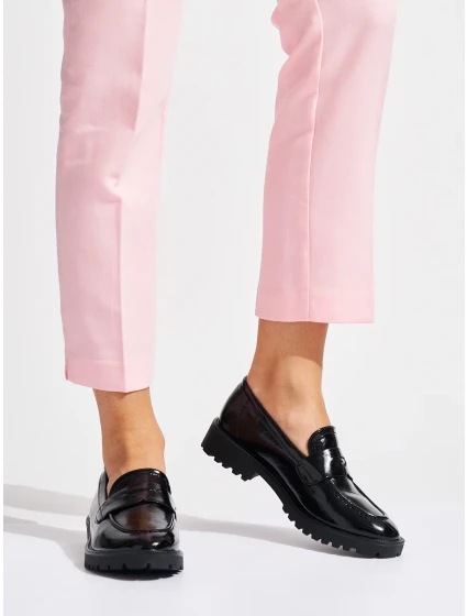 Módní dámské černé mokasíny platforma Módní dámské černé mokasíny platforma