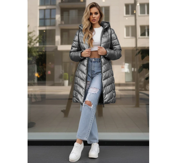 Dámská zimní dlouhá prošívaná stříbrná bunda FashionStreet TY5503