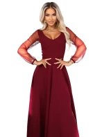 LORETTA dlouhé šaty s rukávy a výstřihem vínové model 21791769 - numoco LORETTA dlouhé šaty s rukávy a výstřihem vínové model 21791769 - numoco