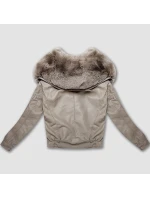 Béžová kožená bunda s velkým límcem model 21335570 - Glakate