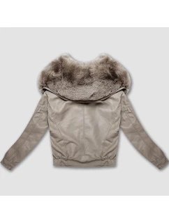 Béžová kožená bunda s velkým límcem model 21335570 - Glakate