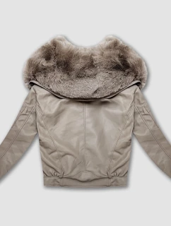 Béžová kožená bunda s velkým límcem model 21335570 - Glakate