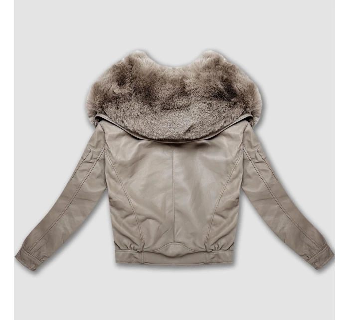 Béžová kožená bunda s velkým límcem model 21335570 - Glakate