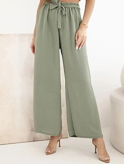 Kalhoty se širokým pasem a vázáním v pase světle khaki