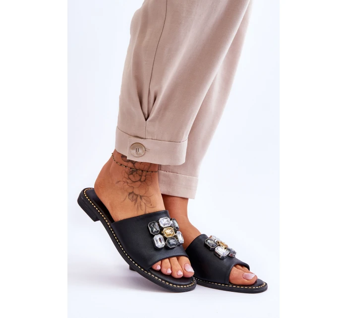 Dámské sandály s kamínky model 21619169 Černá - S.Barski