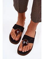 Dámské ploché žabky Černé Eko semiš Selvessa