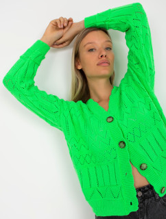 Fluo zelený prolamovaný letní svetr s knoflíky RUE PARIS