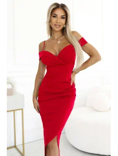 Midi šaty s odhalenými rameny a výstřihem model 21188869 - numoco basic