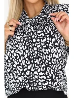 halenka s dlouhým rukávem a zavazováním vpředu černobílý vzor model 21308733 - numoco halenka s dlouhým rukávem a zavazováním vpředu černobílý vzor model 21308733 - numoco