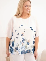 Dámská halenka Plus Size s krátkým rukávem a květinovým potiskem jeansová