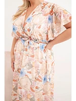 Dámské šaty Plus Size s květinami se zavazováním béžová