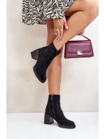 Zateplené dámské boty na podpatku se zdobením černé D&A model 21677758 - S.Barski