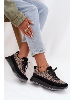 Semišové zateplené dámské tenisky na platformě model 21707621 Panterka Černé - VINCEZA