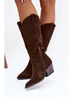Kožené Semišové Kozačky Dívčí Čokoládové model 21834797 - Boto