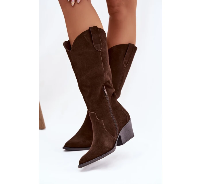 Kožené Semišové Kozačky Dívčí Čokoládové model 21834797 - Boto