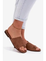 Dámské ploché nazouváky s ozdobným detailem Eko semiš hnědé Selavine Dámské ploché nazouváky s ozdobným detailem Eko semiš hnědé Selavine