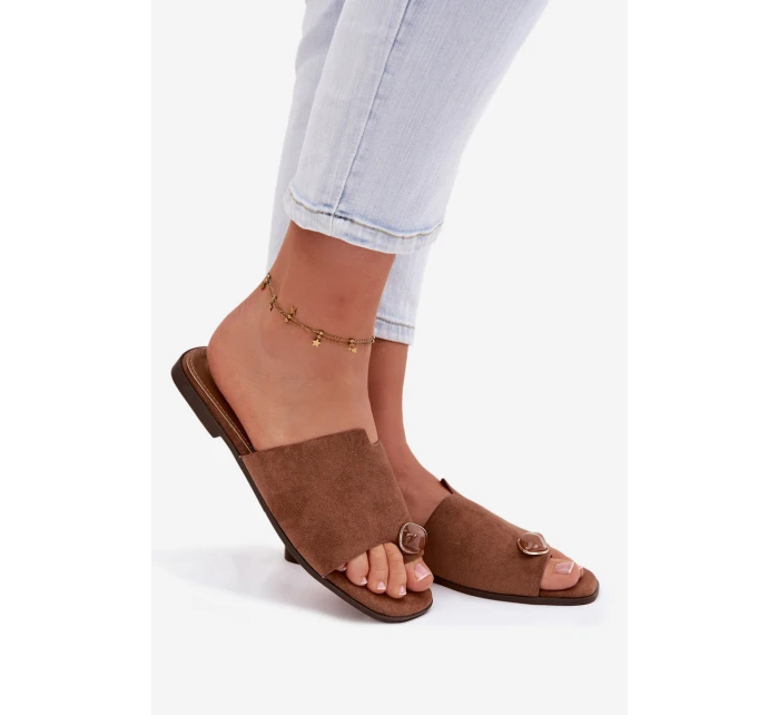 Dámské ploché nazouváky s ozdobným detailem Eko semiš hnědé Selavine Dámské ploché nazouváky s ozdobným detailem Eko semiš hnědé Selavine