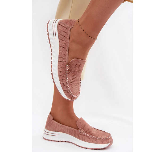 Růžové dámské semišové mokasiny Pevina Růžové dámské semišové mokasiny Pevina