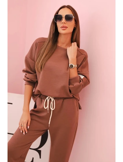 Komplet mikina + kalhoty model 21234215 hnědá - K-Fashion Komplet mikina + kalhoty model 21234215 hnědá - K-Fashion