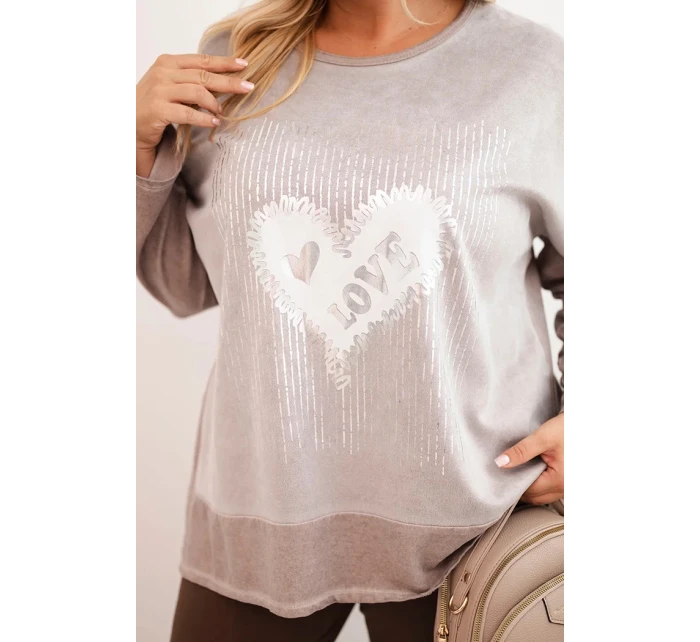 Dámská mikina Plus Size bavlněná s potiskem srdce a šňůrkami fango