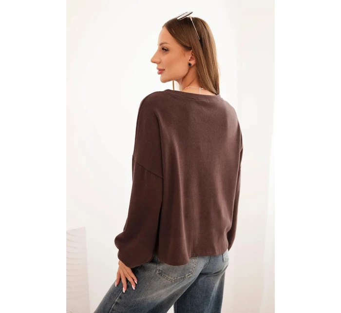 Dámská mikina s ozdobným model 21336088 dole hnědá - K-Fashion