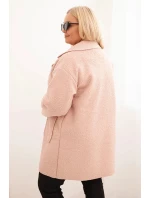 Dámský kabát Plus Size beránek s vlnou a kapsami pudrově růžový Dámský kabát Plus Size beránek s vlnou a kapsami pudrově růžový