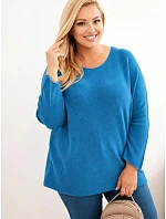 Dámský svetr plus size s lodičkovým výstřihem námořní Dámský svetr plus size s lodičkovým výstřihem námořní