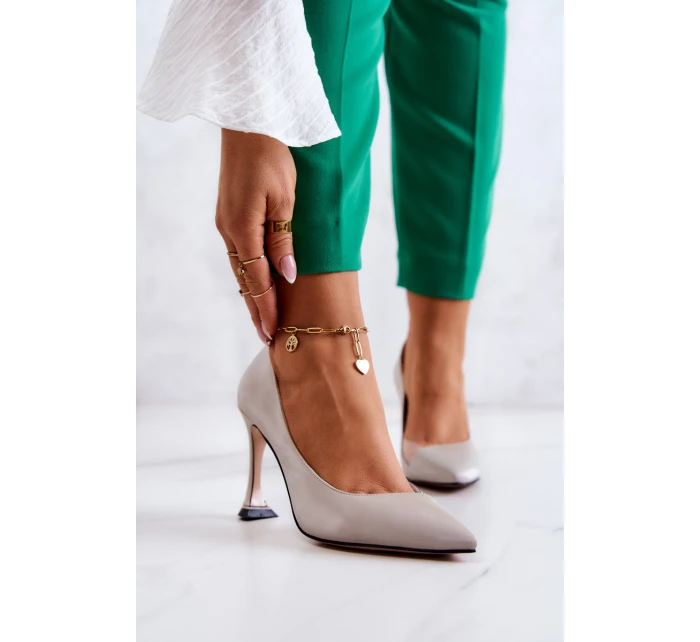 Módní kožené boty na jehlách Světle šedá Tamira