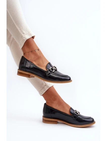 Kožené dámské lakované mokasíny model 21656264 modré - Laura Messi Kožené dámské lakované mokasíny model 21656264 modré - Laura Messi