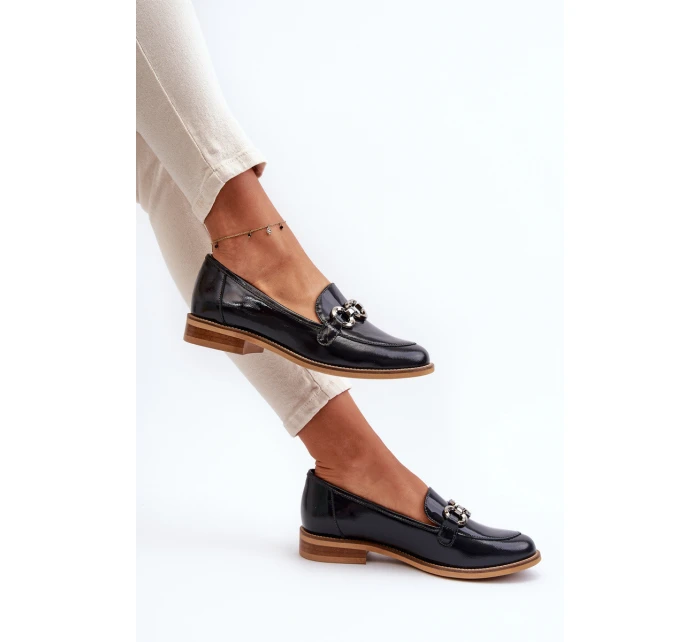 Kožené dámské lakované mokasíny model 21656264 modré - Laura Messi Kožené dámské lakované mokasíny model 21656264 modré - Laura Messi