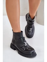Kožené Kotníkové Boty Na Plochém Podpatku S Dekorací Zateplené Černé model 21675527 - EVENTO Kožené Kotníkové Boty Na Plochém Podpatku S Dekorací Zateplené Černé model 21675527 - EVENTO