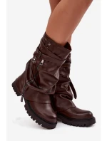 Dámské kozačky s  dílem do  s páskem čokoládové model 21715280 - Boto