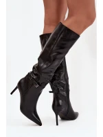 Dámské kozačky na podpatku s páskem černé model 21744534 - Boto