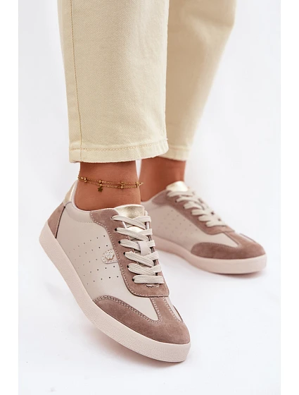 Dámské tenisky z přírodní kůže model 22101249 Béžové - S.Barski Dámské tenisky z přírodní kůže model 22101249 Béžové - S.Barski