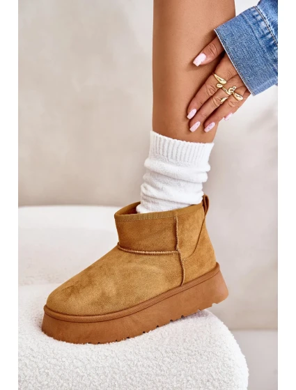 Nízké dámské sněhule na platformě zateplené kožíškem Camel Saldren Nízké dámské sněhule na platformě zateplené kožíškem Camel Saldren