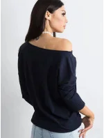 Tmavě modrá volná dámská halenka se zavazováním na spodním okraji (4691)