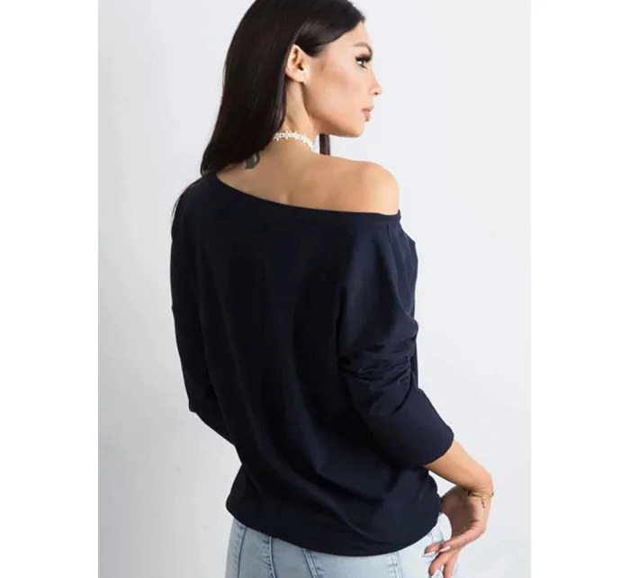 Tmavě modrá volná dámská halenka se zavazováním na spodním okraji (4691)