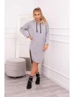 Šaty s kapucí a bočním rozparkem šedé
