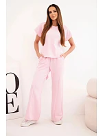 Dámský komplet z  materiálu s halenkou s krátkým rukávem a širokými nohavicemi bonbónově růžová model 22048833 - K-Fashion
