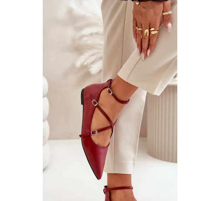 Dámské baleríny se  a pásky bordové model 21670189 - Boto