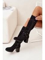 Zateplené Dámské Kozačky Na Podpatku S Černé model 21705148 - Boto