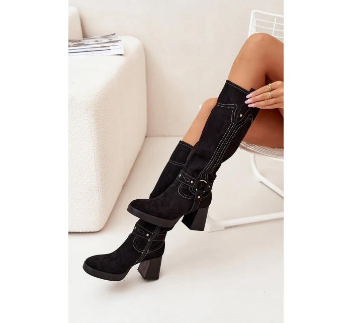 Zateplené Dámské Kozačky Na Podpatku S Černé model 21705148 - Boto