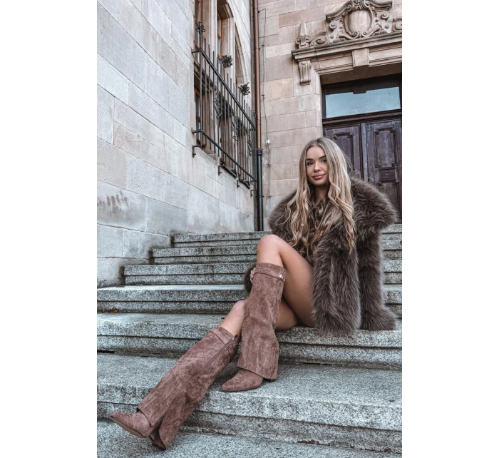 Kozačky Eko semišové  na zip vyhřívané  tmavě béžové model 21770276 - Boto