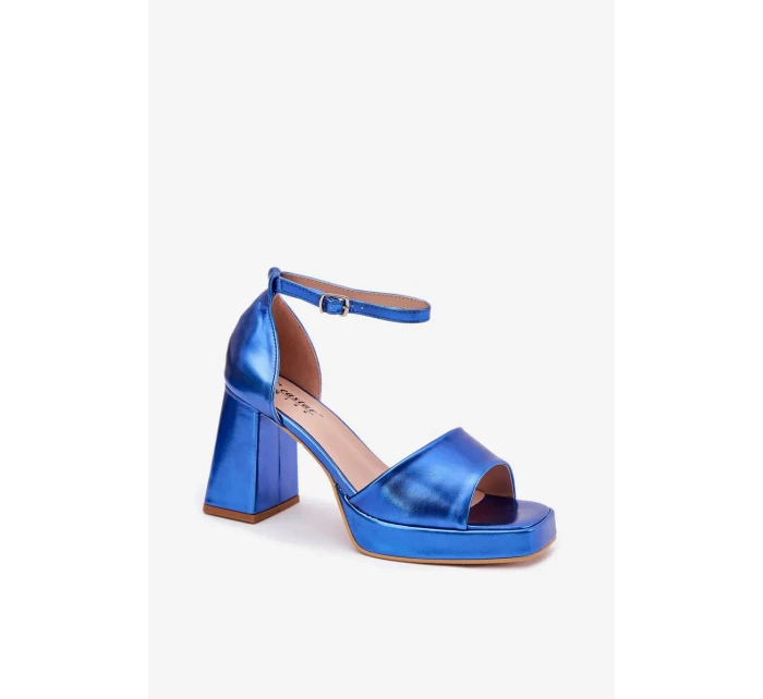 Dámské lakované sandály na sloupku - modré Marila Dámské lakované sandály na sloupku - modré Marila