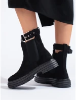 Pohodlné kotníčkové boty dámské černé na plochém podpatku Pohodlné kotníčkové boty dámské černé na plochém podpatku