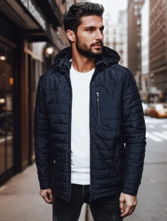 Pánská přechodná prošívaná bunda s kapucí tmavě modrá Dstreet TX4999