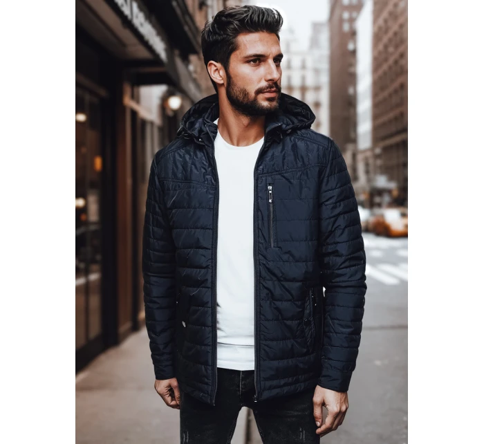 Pánská přechodná prošívaná bunda s kapucí tmavě modrá Dstreet TX4999