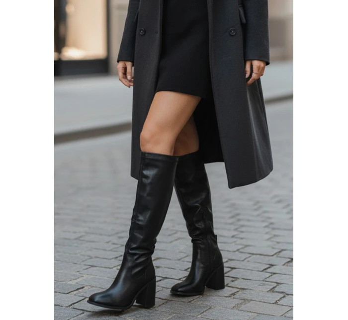 Dámské černé kozačky na podpatku FashionStreet ZY1334
