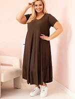 Dámské šaty plus size s krátkým rukávem a volánem z lehké viskózy hnědá